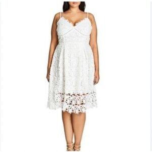 City Chic Dress So Fancy Dress Womens 22 White Lace Sheath Mini Party Wedding